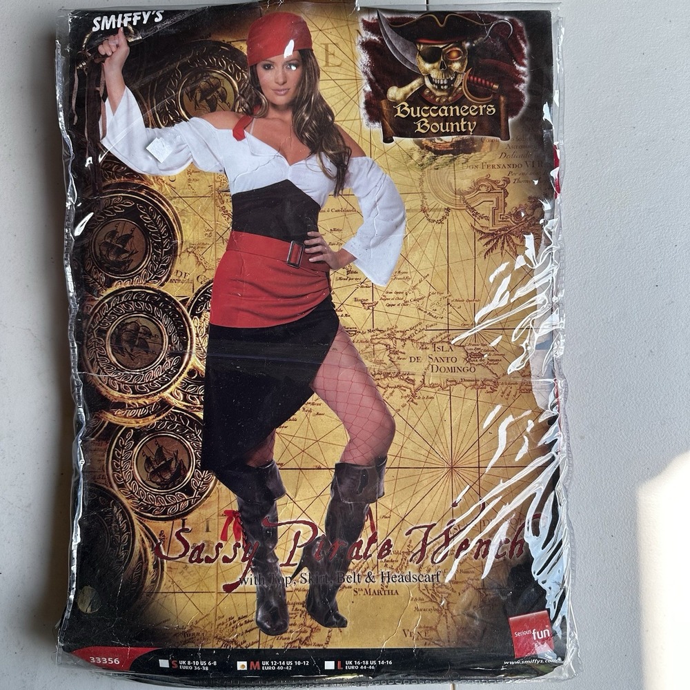 Smiffys Sassy Pirate Wench Halloween Costume with Skirt, Black, Size M 10-12 NEW